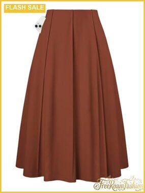 Women's Midi A-Line High Waisted Flowy Pleated Skirt with Pockets
